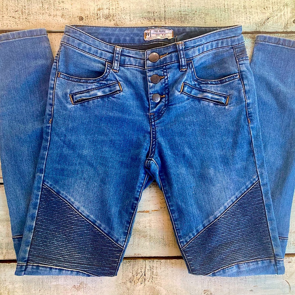 FP Free People Jeans Skinny Zipper Ankle sz 25 Button Fly Denim Leggings